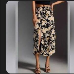 Maeve Gold Side-Slit Midi Skirt